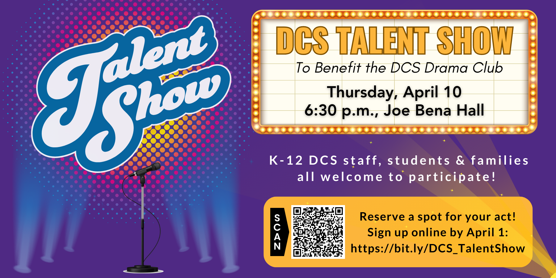 a graphic with a purple background and the word "Talent Show"