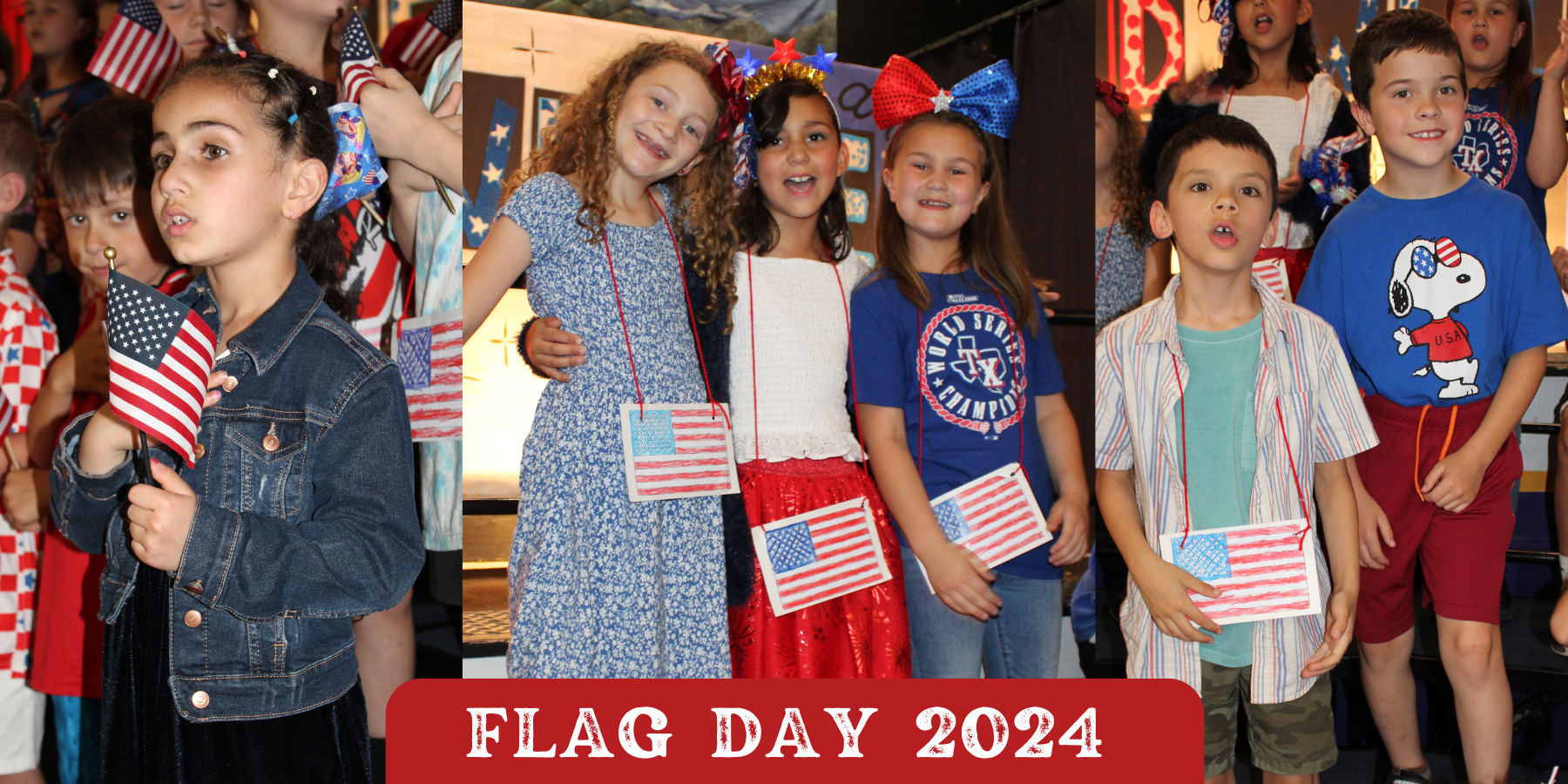 YOUNG STUDENTS WAVE AMERICAN FLAGS